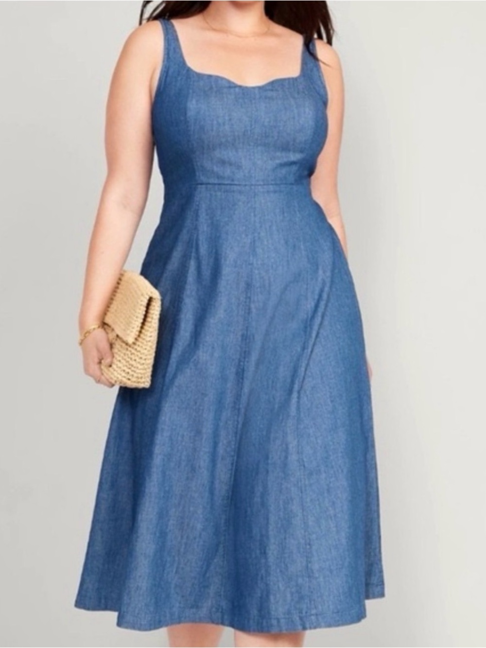 Old Navy Fit & Flare Sleeveless Denim Jean Midi Dress L Spring Summer Vacation
